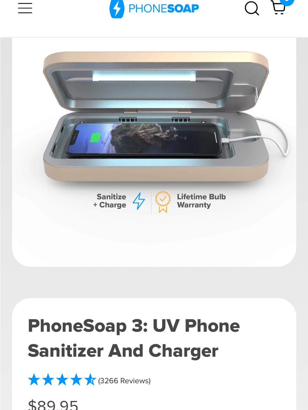 Phone Soap UV phone sanitizer .